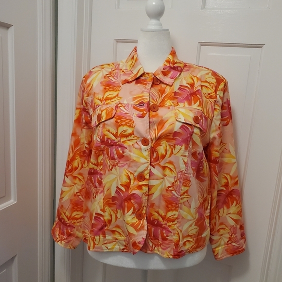 NWOT Drapers & Damon's Floral Print Cotton Jacket Size PXL, Preppy Colorful - Picture 1 of 9